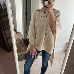 Francescas Taupe Hooded Poncho Sweater S/M